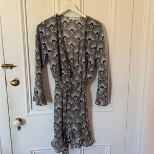 Nordstrom Elegant Black and White Fan Print Mini Dress